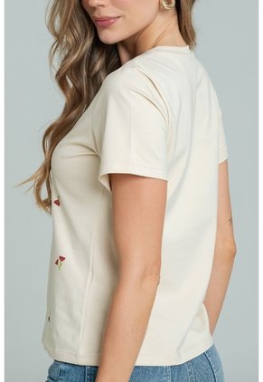 Camiseta Mini Flores Beige Ragged Pf21120144