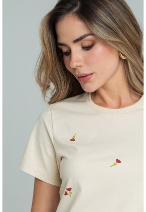 Camiseta Mini Flores Beige Ragged Pf21120144
