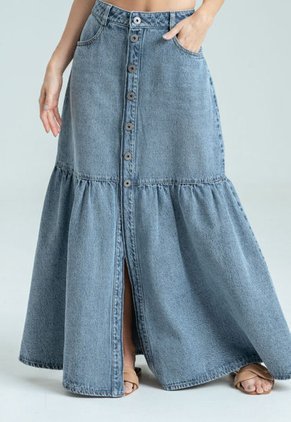 Falda Larga Denim Bolero Azul Ragged Pf21320016