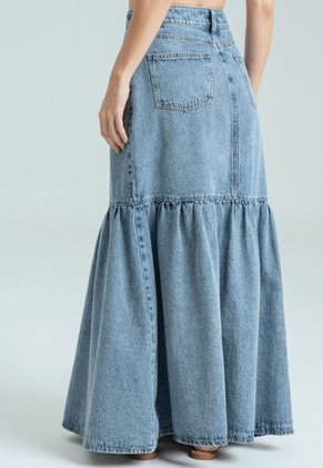 Falda Larga Denim Bolero Azul Ragged Pf21320016