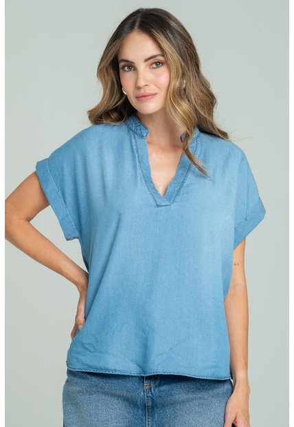 Blusa Tencel Bali Azul Ragged Pf21110037