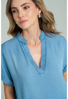 Blusa Tencel Bali Azul Ragged Pf21110037