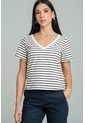 Camiseta Rayas Escote V Blanco Ragged Pf21120141 de Ragged