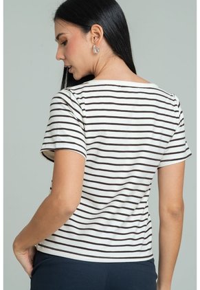 Camiseta Rayas Escote V Blanco Ragged Pf21120141