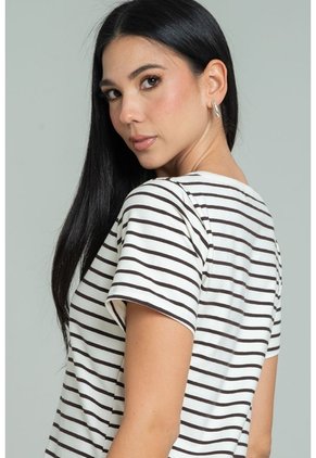 Camiseta Rayas Escote V Blanco Ragged Pf21120141