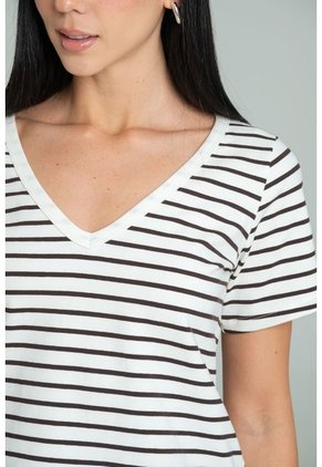 Camiseta Rayas Escote V Blanco Ragged Pf21120141