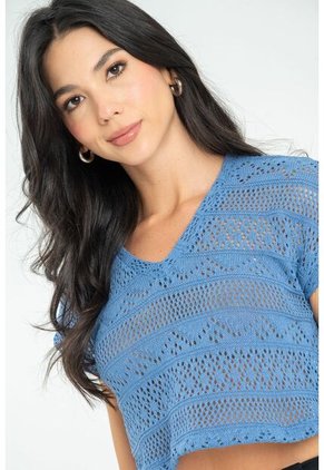 Blusa Tejida Azul Ragged Pf11112873