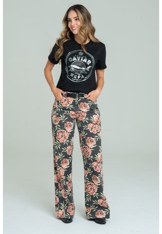 Jeans Wide Leg Roses Negro Ragged Pf21350106 Ragged