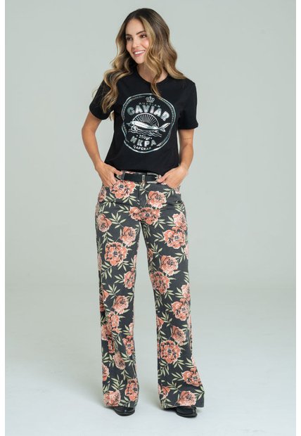 Jeans Wide Leg Roses Negro Ragged Pf21350106