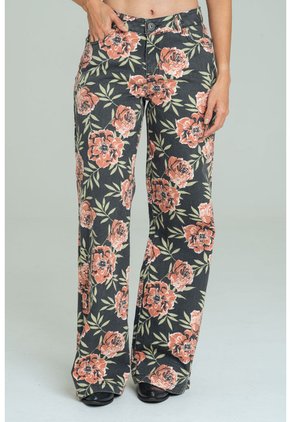 Jeans Wide Leg Roses Negro Ragged Pf21350106