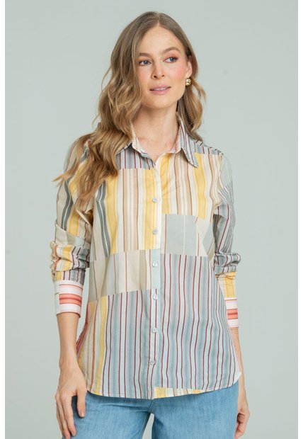 Camisa Rayas Patchwork Amarillo Ragged Pf11113220