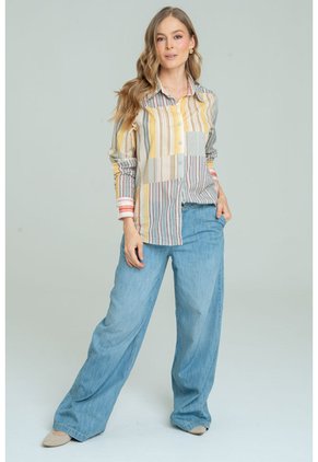 Camisa Rayas Patchwork Amarillo Ragged Pf11113220