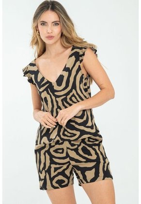 Short Animal Print Negro Ragged Pf11340152