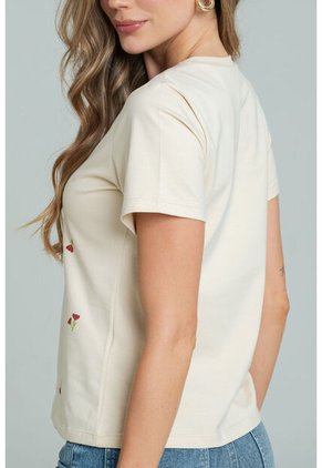 Camiseta Mini Flores Beige Ragged Pf21120144
