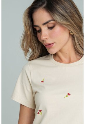 Camiseta Mini Flores Beige Ragged Pf21120144