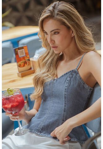 Top Cortes Denim Azul Ragged Pf21110019 Ragged