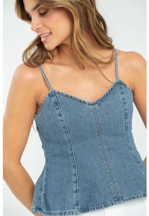 Top Cortes Denim Azul Ragged Pf21110019