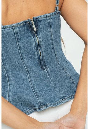 Top Cortes Denim Azul Ragged Pf21110019