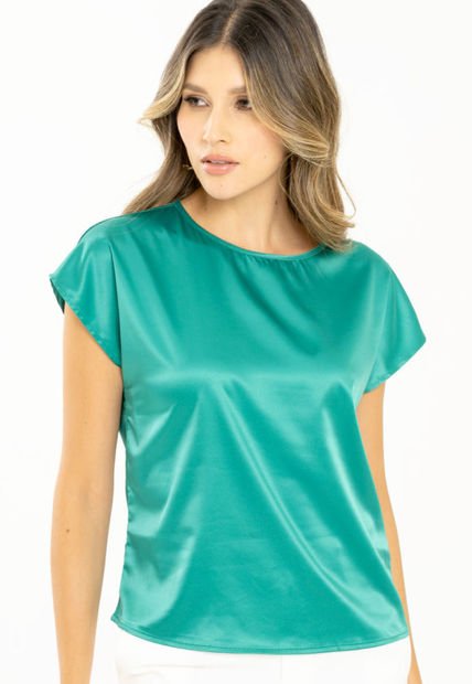 Blusa Manga Corta Satin Verde Ragged Pf12110769