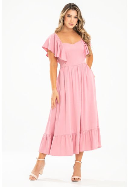 Vestido Midi Columba Rosa Ragged Pf31511429