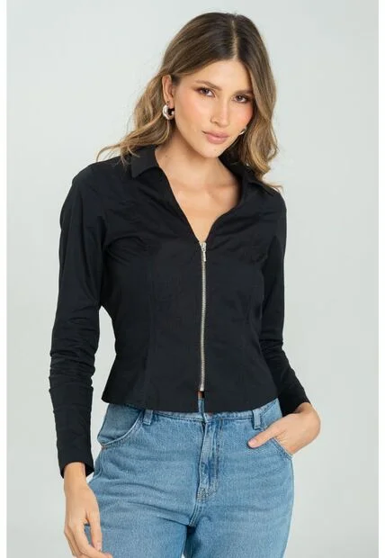 Camisa Frenchy Cierres Negro Ragged Pf11112966