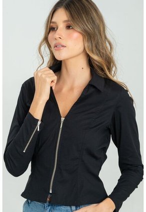 Camisa Frenchy Cierres Negro Ragged Pf11112966