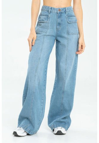 Jeans Wide Leg Cortes Azul Ragged Pf21350046 Ragged