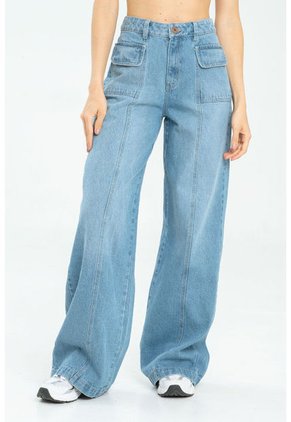 Jeans Wide Leg Cortes Azul Ragged Pf21350046