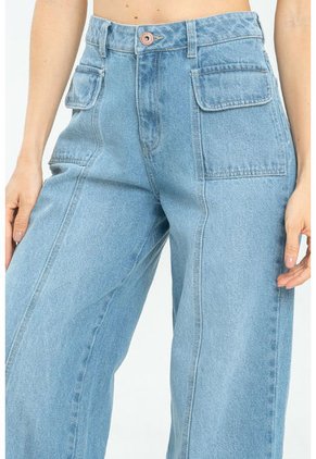 Jeans Wide Leg Cortes Azul Ragged Pf21350046