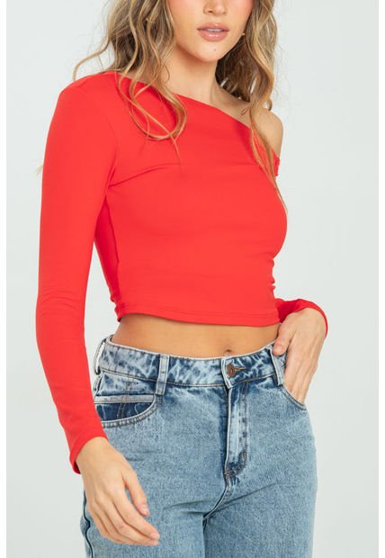 Top Asimetrico Manga Larga Rojo Ragged Pf13120751