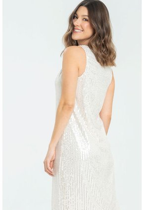 Vestido Midi Lentejuelas Beige Ragged Pf12510413