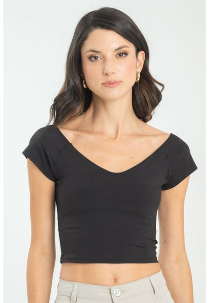 Top V Manga Corta Negro Ragged Pf13120816