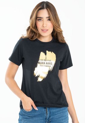 Camiseta Work Hard Negro Ragged Pf21120047