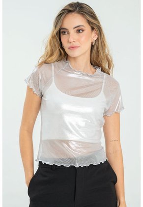 Top Mesh Brillo Plateado Ragged Pf11121134