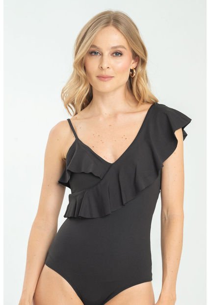 Body Asimetrico Bolero Negro Ragged Pf13100032