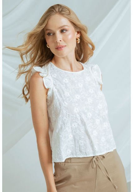 Blusa Romance Cotton Blanco Ragged Pf11112910
