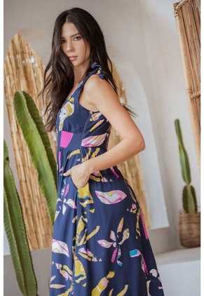 Vestido Largo Kahylina Azul Ragged Pf11511357