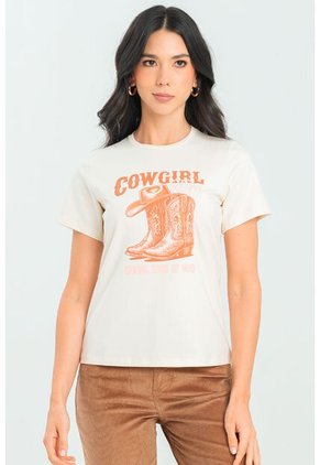 Camiseta Cowgirl Boots Blanco Ragged Pf21120100