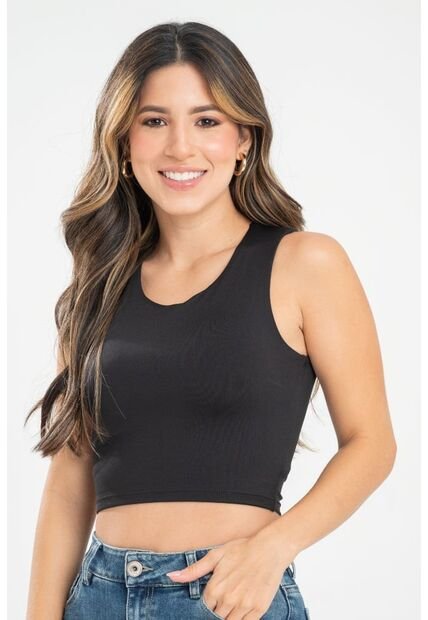 Crop Top French Negro Ragged Pf31122293
