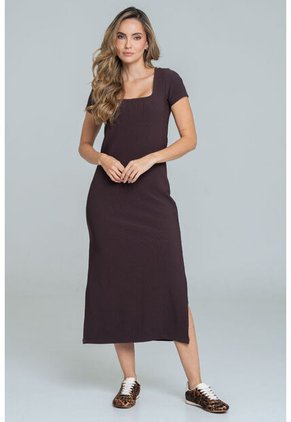 Vestido Rib Manga Corta Café Ragged Pf11511433