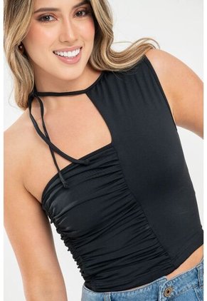 Top Drapeado Asimetrico Negro Ragged Pf31122253