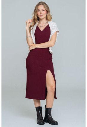 Vestido Punto Midi Rojo Ragged Pf11511345