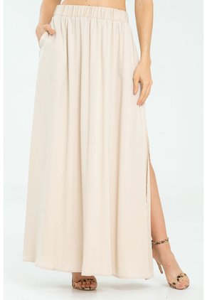 Falda Larga Abertura Beige Ragged Pf17320008