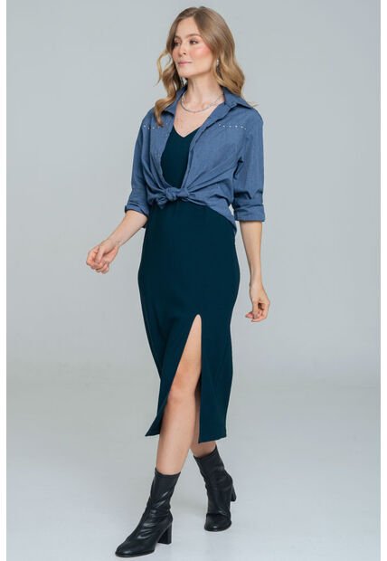 Vestido Punto Midi Verde Ragged Pf11511345