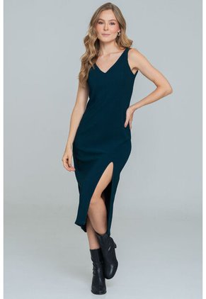 Vestido Punto Midi Verde Ragged Pf11511345