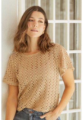 Blusa Ellen Tejida Beige Ragged Pf11112977