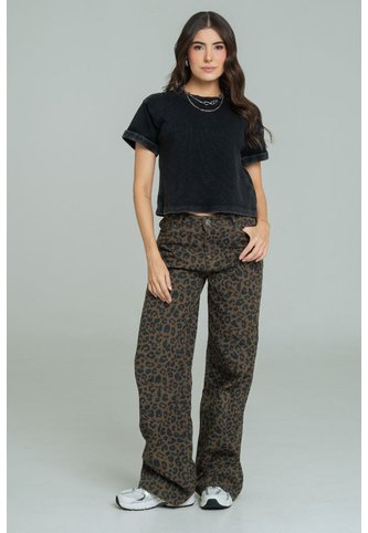 Jean Wide Leg Animal Print Café Ragged Pf21350098 Ragged