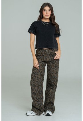 Jean Wide Leg Animal Print Café Ragged Pf21350098