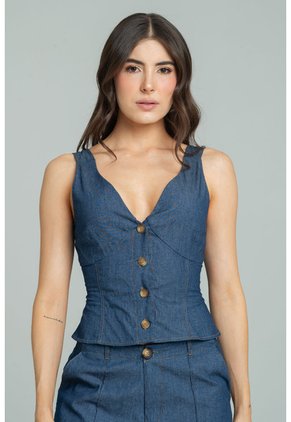 Top Denim Alaska Azul Ragged Pf21110029