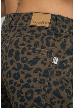 Jean Wide Leg Animal Print Café Ragged Pf21350098